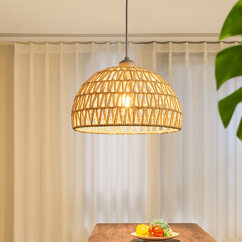 Ritta Boho Retro LED Pendelleuchte Holz Rattan Schlafzimmer/Restaurant