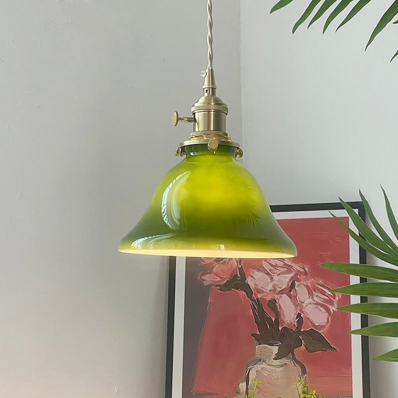 Valentina Rustic Vintage LED Pendant Light Green Copper Glass Dining Room