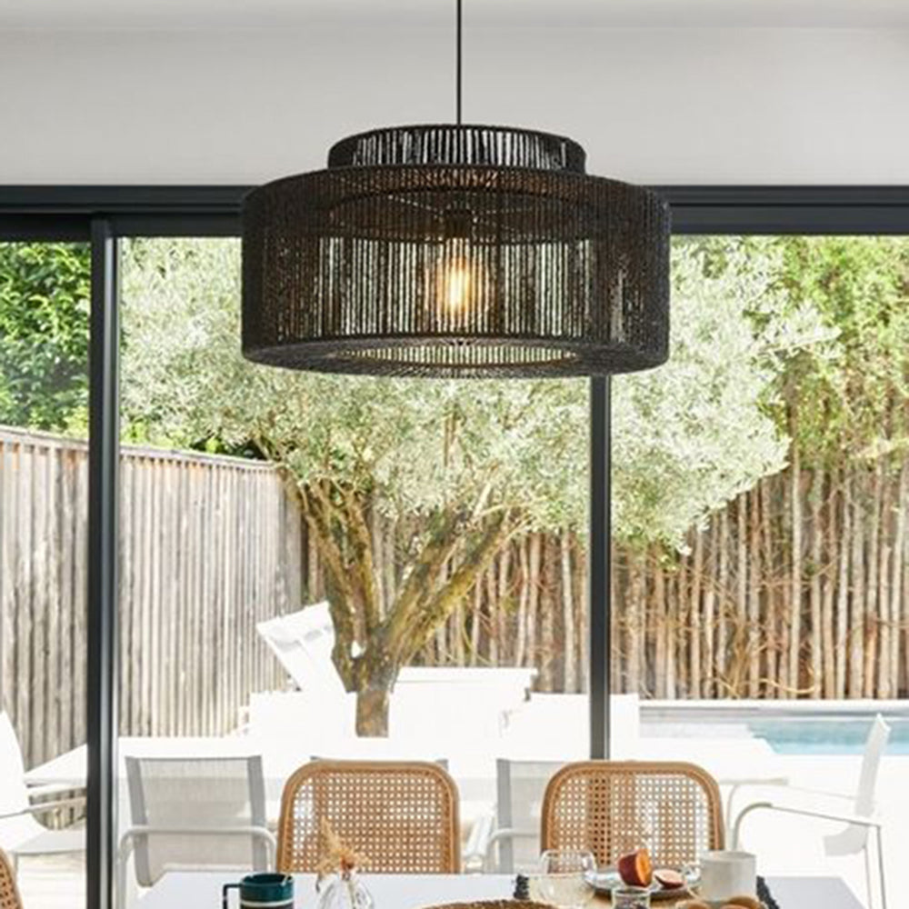 Muto Farmhouse Retro Rustikale Trommel-Hängeleuchte, Schwarz
