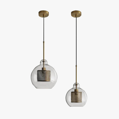 Hessa Contemporary Golden Pendant Light, Glass, Globe/Cylindric