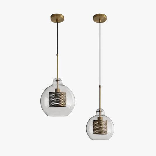 Suspension Hessa contemporaine dorée, Verre, Globe/Cylindrique