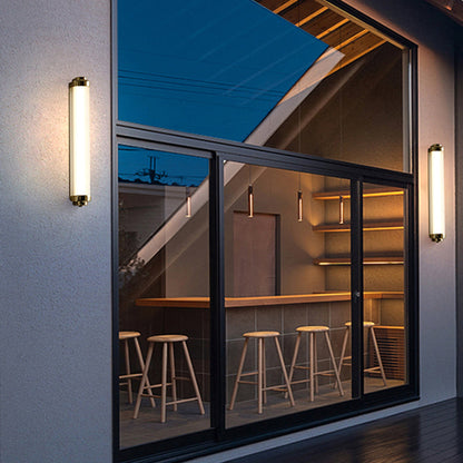 Ray Minimalist Cylindrical Metal Outdoor Wall Lamp, Black/Gold/Silver