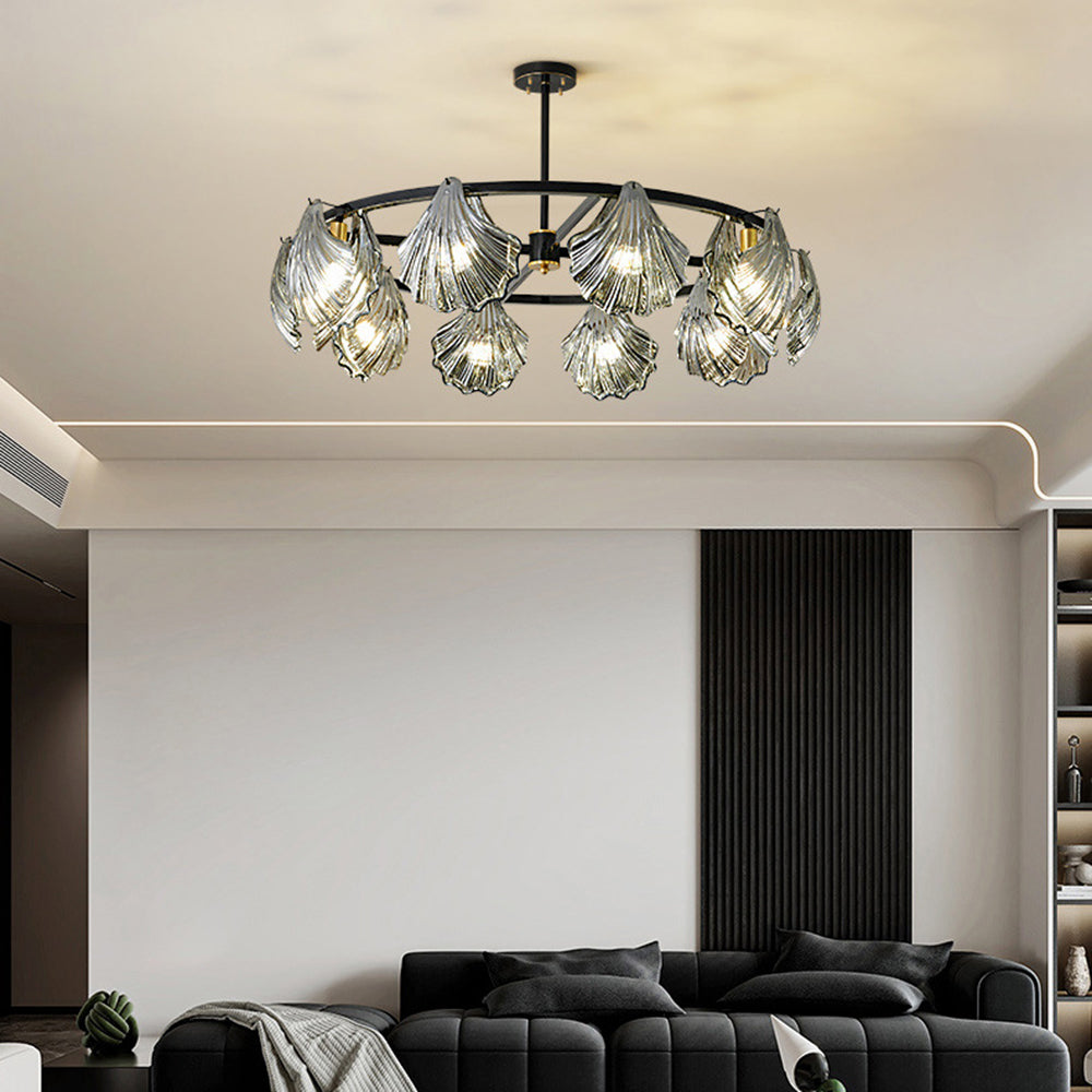 Kristy Modern Annular Metal And Glass Pendant Light, Black/Gold