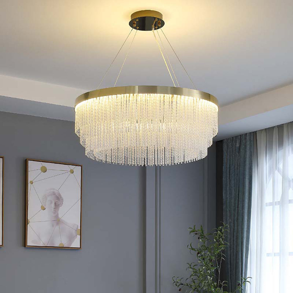 Kristy Modern Spiral Crystal Ring /Rectangle Chandelier, Gold