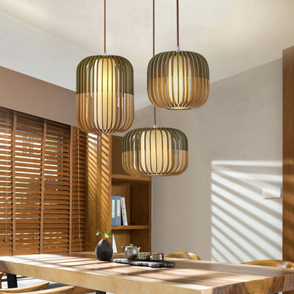 Muto Modern Birdcage Wood Pendant Light