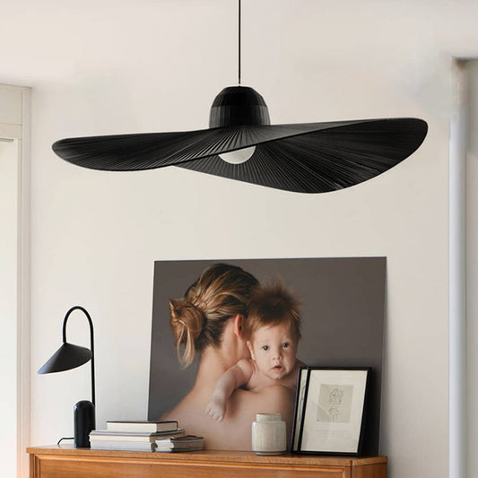 Ritta moderne geweven hanglamp van metaal/stof met brede rand, zwart/wit
