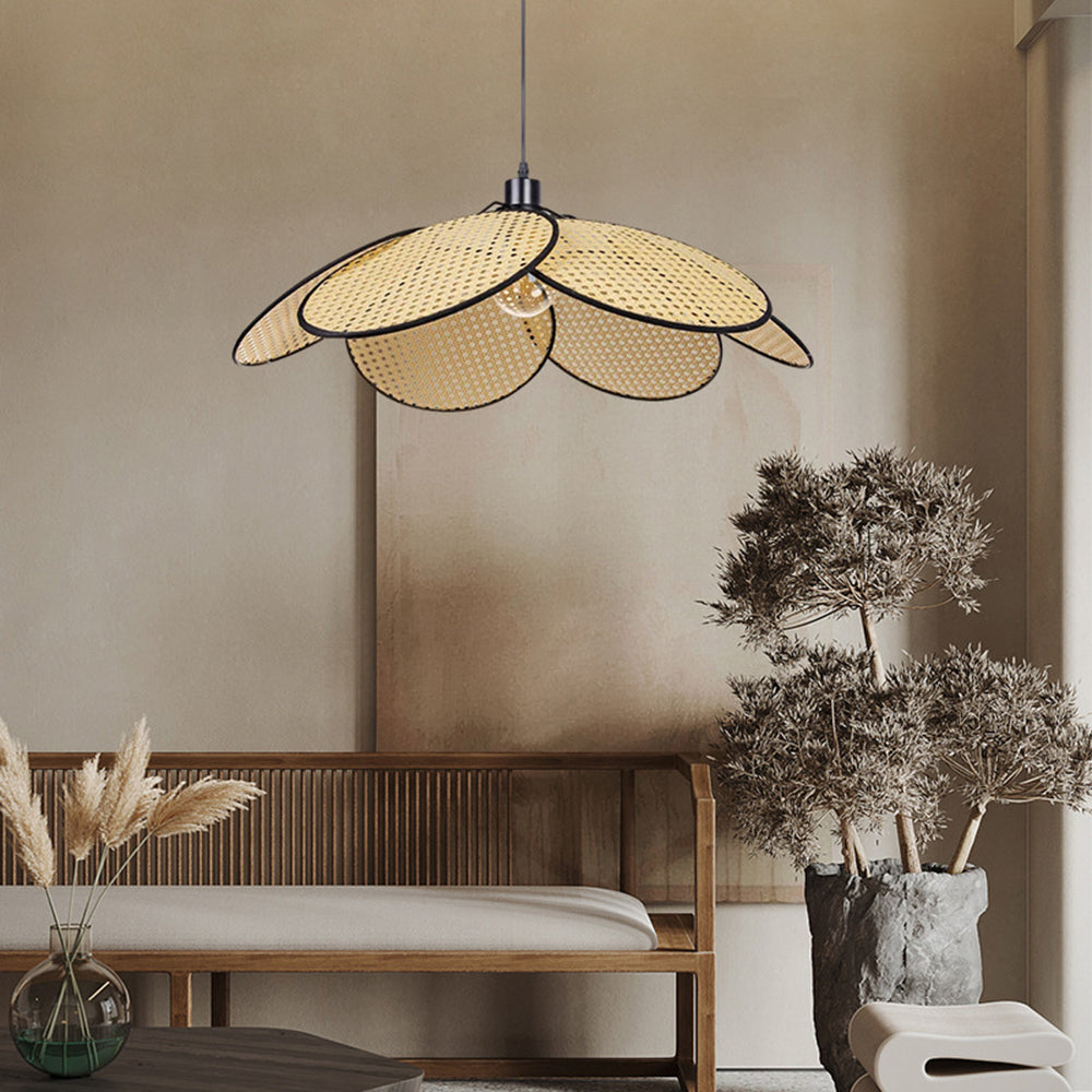 Ritta Willow weave Wabi Sabi Rattan Pendant Light, Black/White