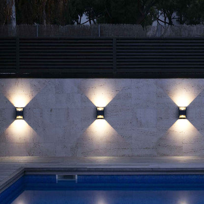 Ray Minimalist Up/Down Metal Outdoor Wall Lamp, Black