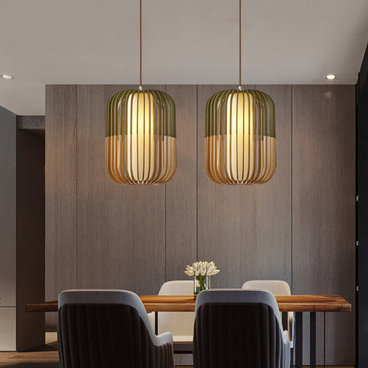 Muto Modern Birdcage Wood Pendant Light
