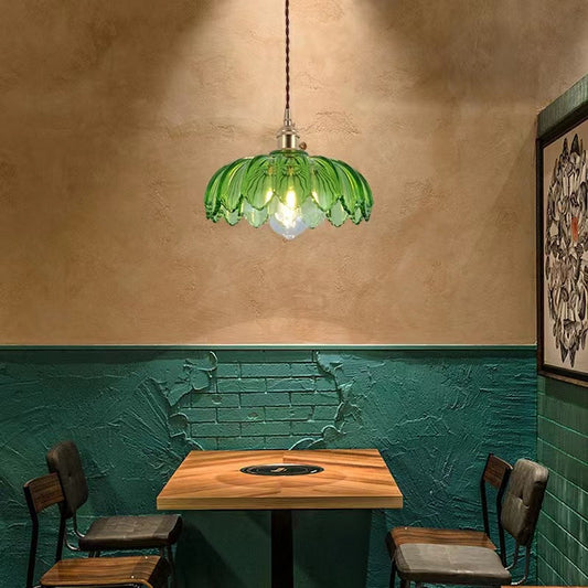 Valentina Retro LED Pendant Light Colourful Glass/Metal Flower Dining Room