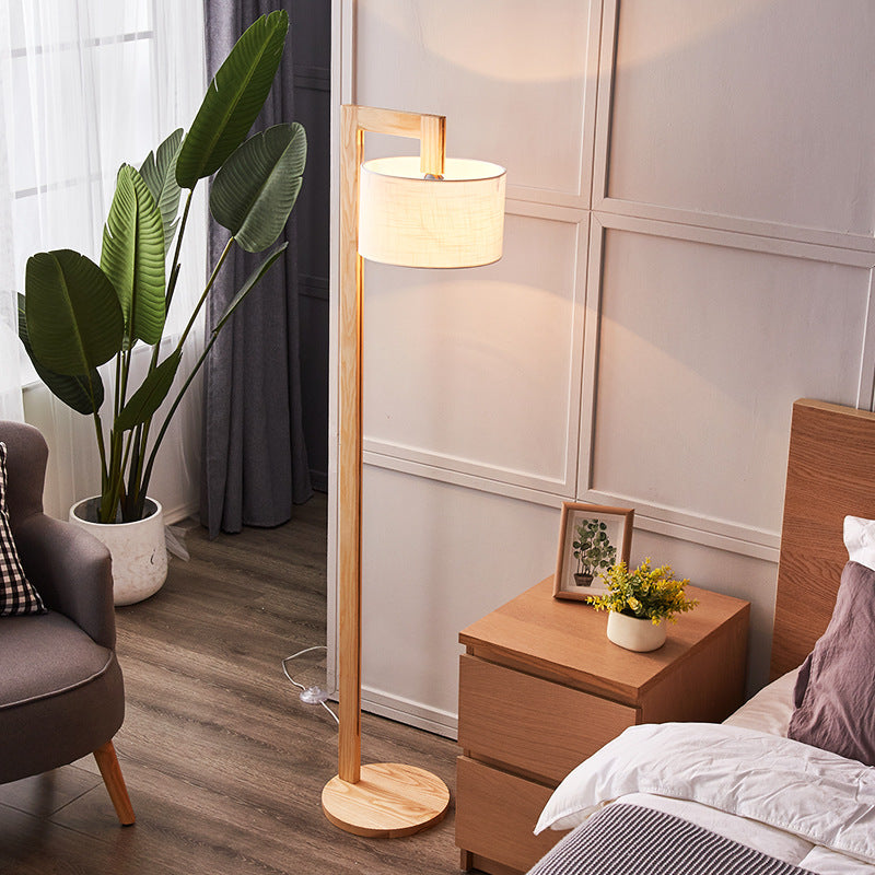 Ozawa Japanese Right Angle Arm Floor Lamp, Beige, Wood/Fabric