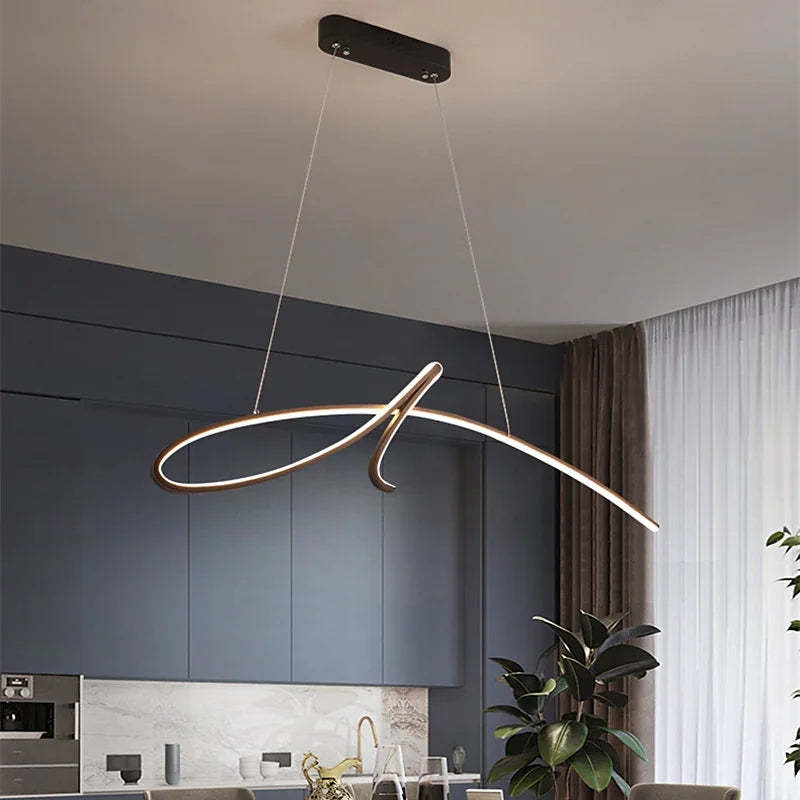 Arisha Suspension Courbe Irrégulière Moderne, Métal, Noir/Or, Restaurant