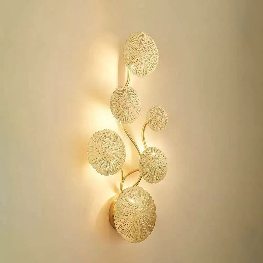 Arisha Modern Metal Round Lotus Leaf Wall Lamp, Gold