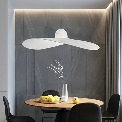 Ritta Modern Woven Wide-Brimmed Hat Shape Metal/Fabric Pendant Light, Black/White