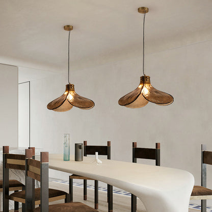 Lampe à suspension rétro en verre faite à la main Arisha, fleur à quatre feuilles