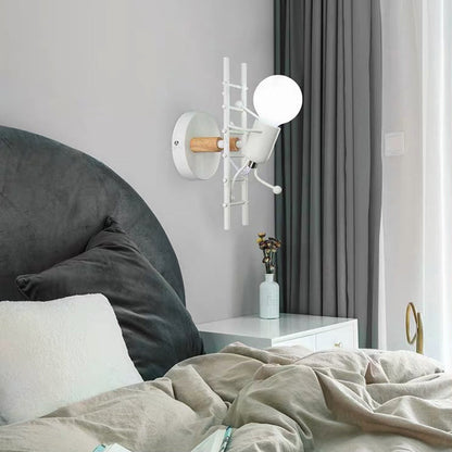 Arisha Industrial Man Metal/Wood Wall Light, Gray/White/Green