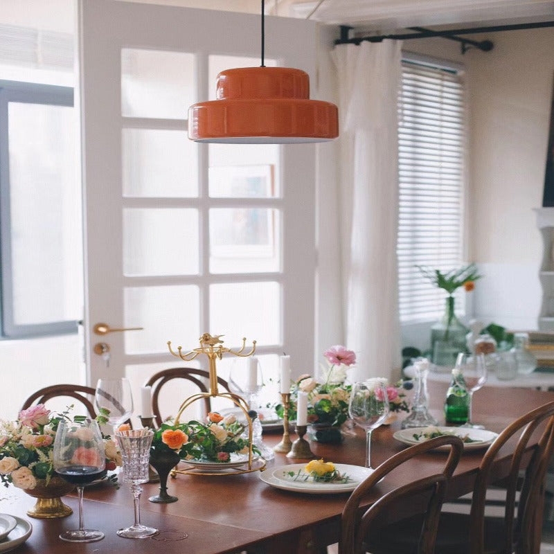 Arisha Single Head Vintage Pendant Light Orange Metal Dining Room