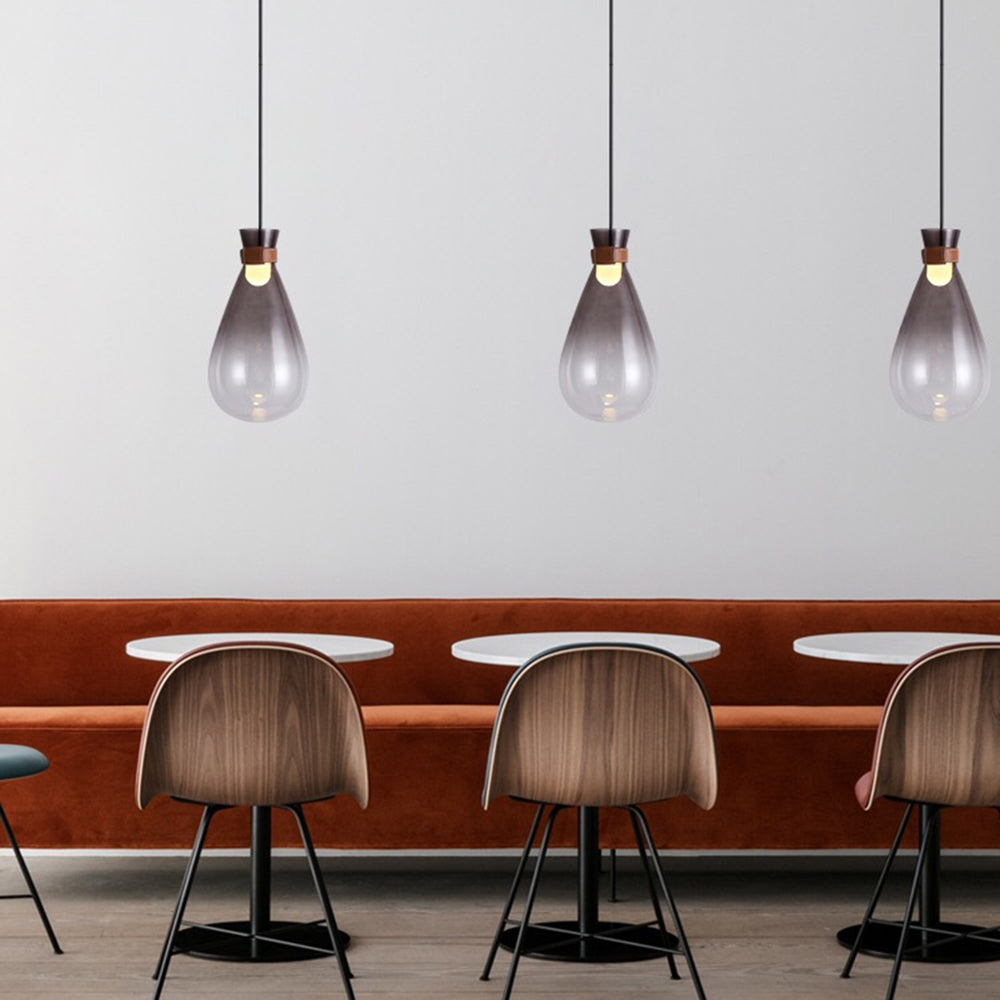Valentina Lampe à suspension minimaliste en verre en forme de larme, gris fumé/blanc