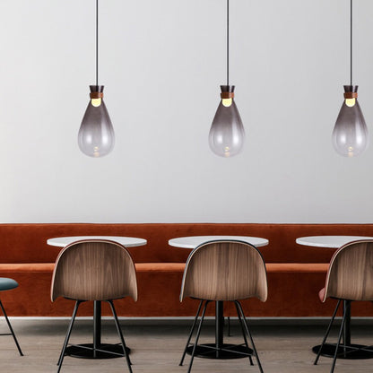 Valentina Lampe à suspension minimaliste en verre en forme de larme, gris fumé/blanc