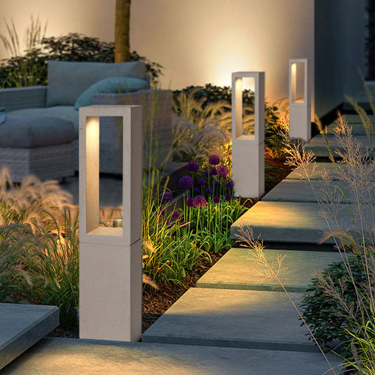 Ray moderne metalen rechthoekige holle tuinpadlamp, grijs