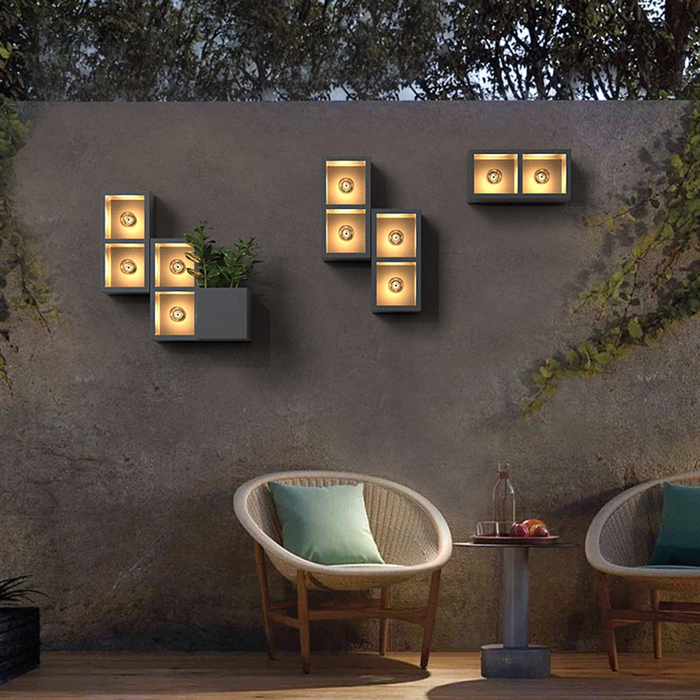 Ray Modern Cube Lampe murale d'extérieur carrée en métal/verre Noir