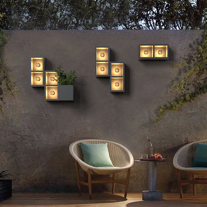 Ray Modern Cube Lampe murale d'extérieur carrée en métal/verre Noir