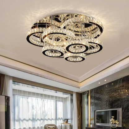 Kristy Modern Multi Ring Metal And Crystal Pendant Light