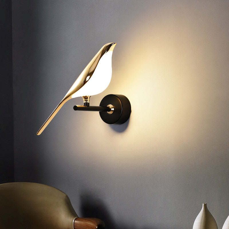 Arisha Minimalistische Elster-Vogel-Wandlampe aus Metall, Schlafzimmer