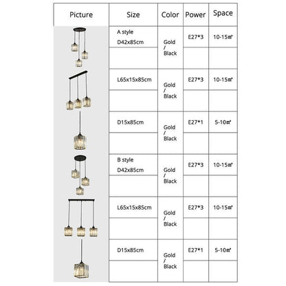 Vina Modern Cluster Cylinder Glass Pendant Light, Black/Gold