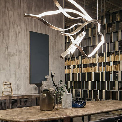 Arisha LED Linear Minimalist Wave Golden Leaf Shaped Pendant Light