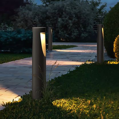 Ray Contemporary Metal Cylindrical Hollow Outdoor Path Light, Black