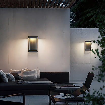 Ray Minimalist Rectangular Glass Outdoor Wall Lamp, Black