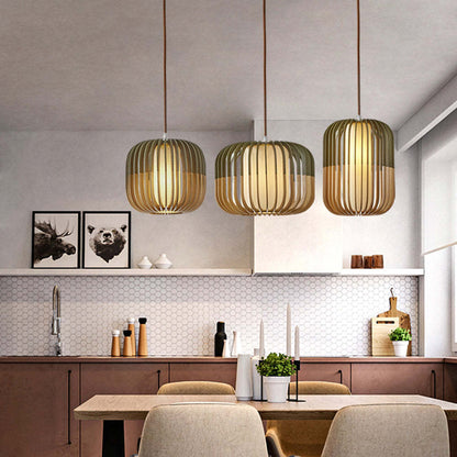 Muto Modern Birdcage Wood Pendant Light