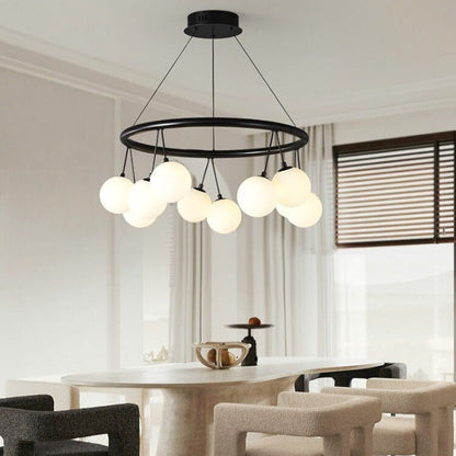 Valentina Nordic LED-Kronleuchter aus schwarzem Metall/Glas für Esszimmer/Wohnzimmer/Schlafzimmer