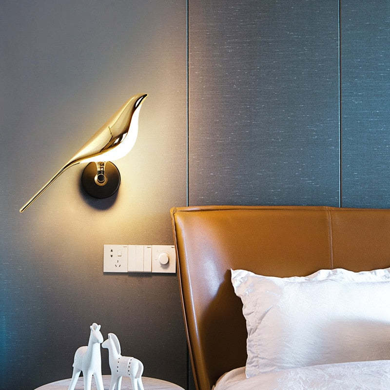 Arisha Minimalistische Elster-Vogel-Wandlampe aus Metall, Schlafzimmer