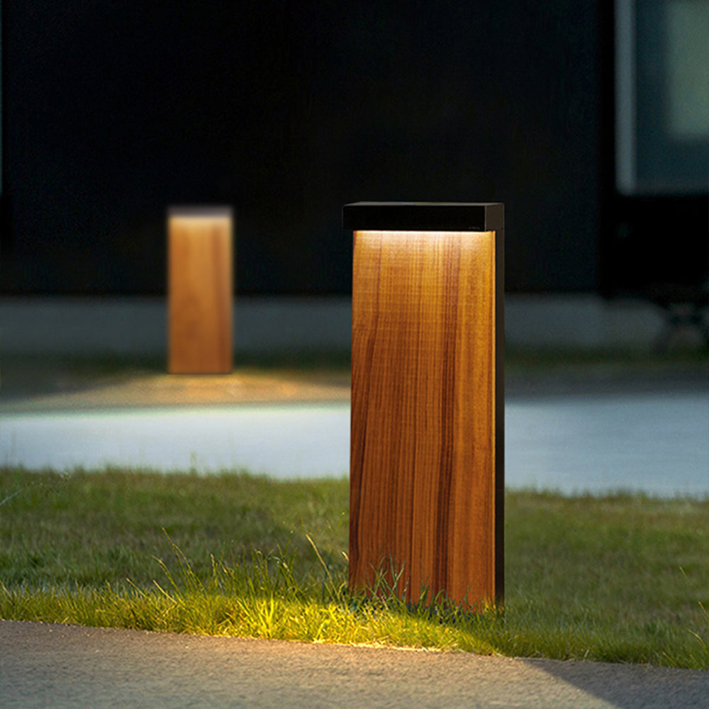 Ray Modern Metal Rectangular Outdoor Path Light, Wood