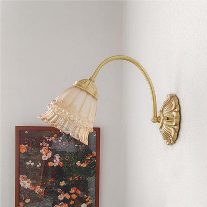 Arisha Retro LED Indoor Wall Lamp Gold  Glass  Flower-shaped Design  Bedroom
