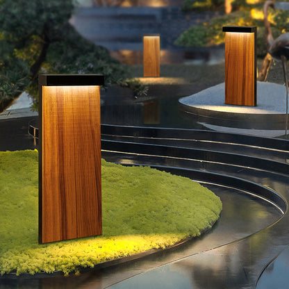 Ray Modern Metal Rectangular Outdoor Path Light, Wood