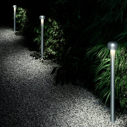 Ray Modern Metal Mushroom Shaped Outdoor Path Light, Silver/Black
