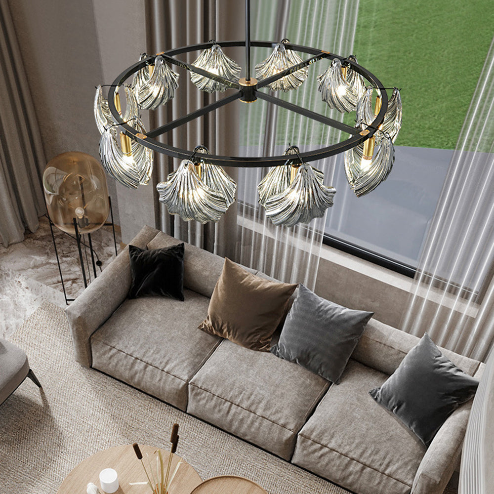 Kristy Modern Annular Metal And Glass Pendant Light, Black/Gold