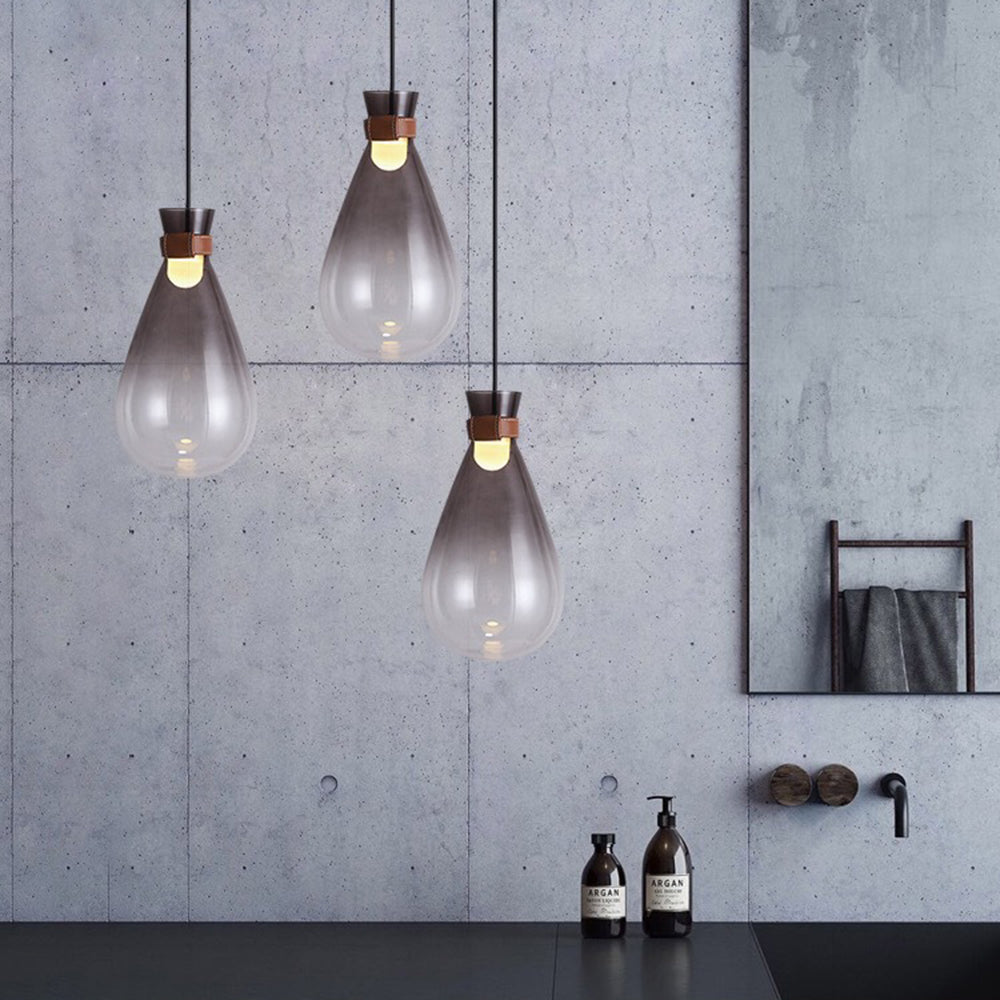 Valentina Lampe à suspension minimaliste en verre en forme de larme, gris fumé/blanc