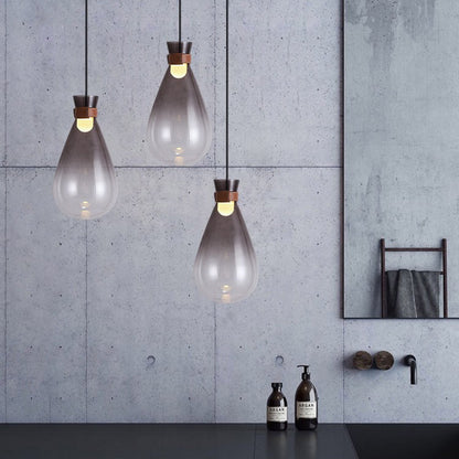 Valentina Lampe à suspension minimaliste en verre en forme de larme, gris fumé/blanc