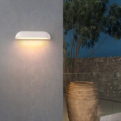 Ray Modern Minimalist Semi-elliptical Metal/Stone Outdoor Wall Lamp, Black/White