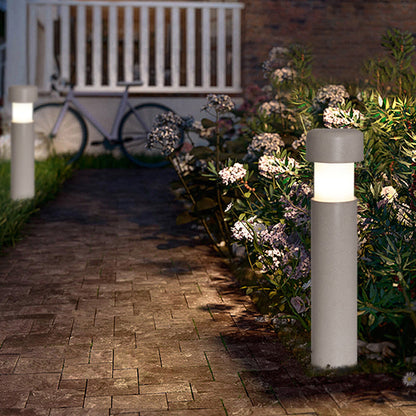 Ray Modern Metal Cylindrical Outdoor Path Light, Grey