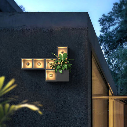 Ray Modern Cube Lampe murale d'extérieur carrée en métal/verre Noir