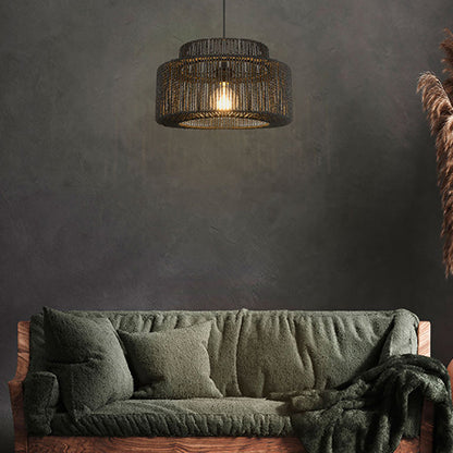 Muto Farmhouse Retro Rustikale Trommel-Hängeleuchte, Schwarz