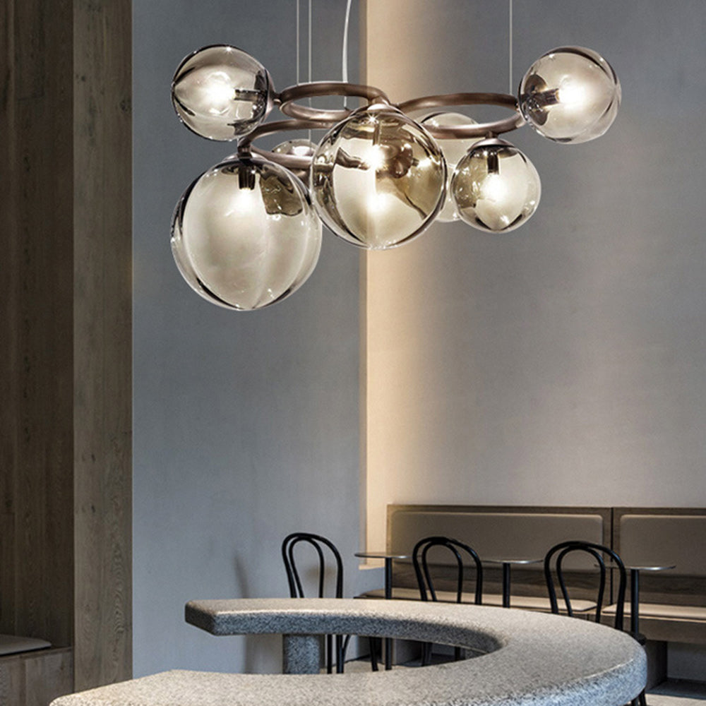 Suspension Valentina Modern Design Wave en métal et verre, blanc/or