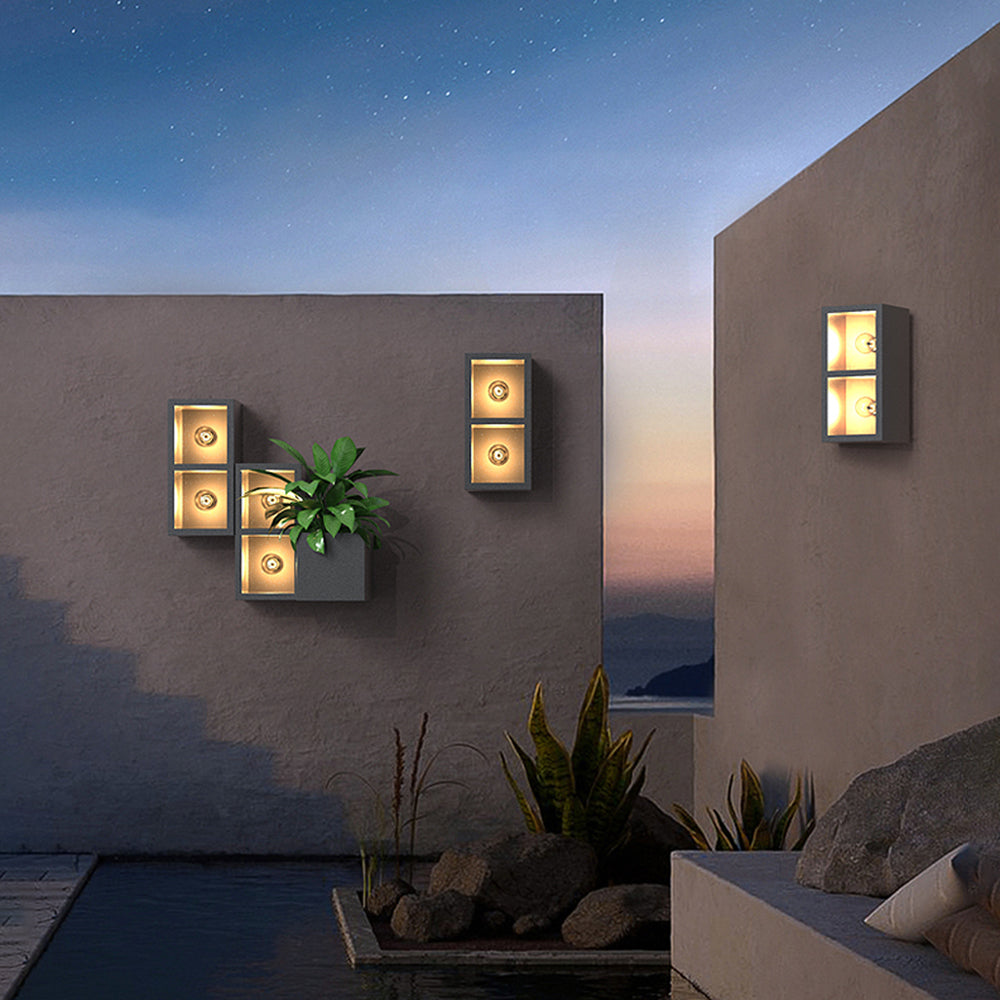 Ray Modern Cube Lampe murale d'extérieur carrée en métal/verre Noir