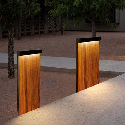 Ray Modern Metal Rectangular Outdoor Path Light, Wood