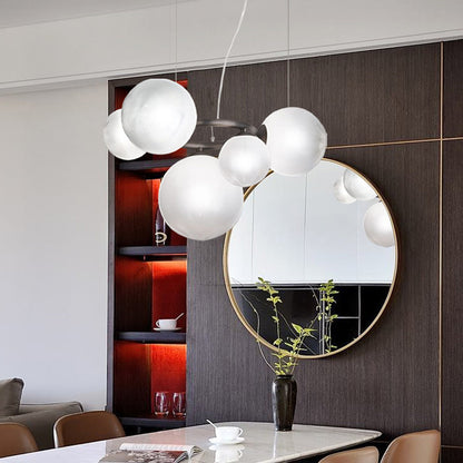 Suspension Valentina Modern Design Wave en métal et verre, blanc/or